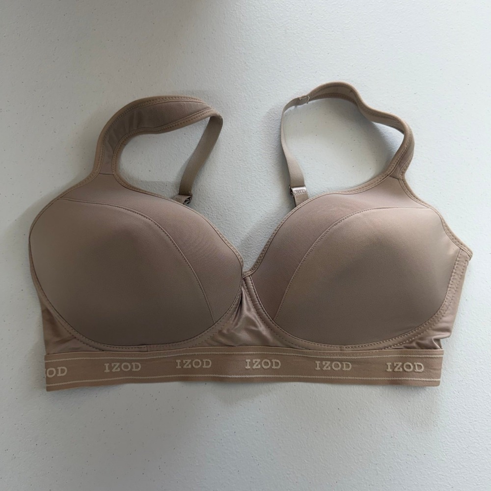 IZOD tan nude lightly padded adjustable strap clip on stretch tshirt bra‎ 40D